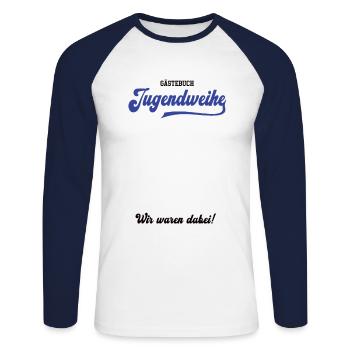 Jugendweihe Jugendfeier Erwachsen Werden Gästebuch - Unisex Baseballshirt langarm - Weiß/Navy - Vorne - Nik (191cm)