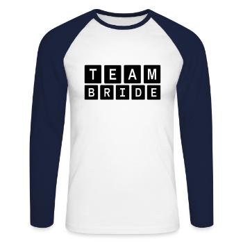 Épouse de l’équipe Épouse de l’équipe - T-shirt baseball manches longues Homme - blanc/marine - Devant - Nik (191cm)