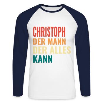 Christoph Der Mann Der Alles Kann Name Christoph - Unisex Baseballshirt langarm - Weiß/Navy - Vorne - Nik (191cm)