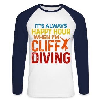 It's Always Happy Hour When I'm Cliff Diving Tombs - Unisex Long Sleeve Baseball T-Shirt - white/navy - Front - Nik (191cm)