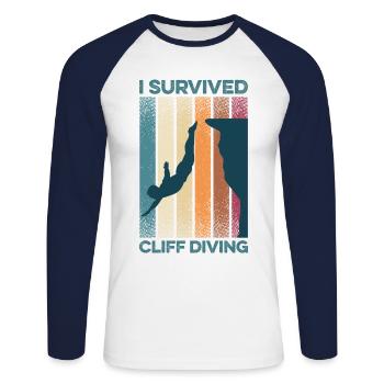 I Survived Cliff Diving Cliff Dive Cliff Jumping T - Unisex Long Sleeve Baseball T-Shirt - white/navy - Front - Nik (191cm)