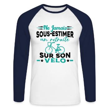 Un Retraité Sur Son Vélo Humour Retraite Cycliste - T-shirt baseball manches longues Homme - blanc/marine - Devant - Nik (191cm)
