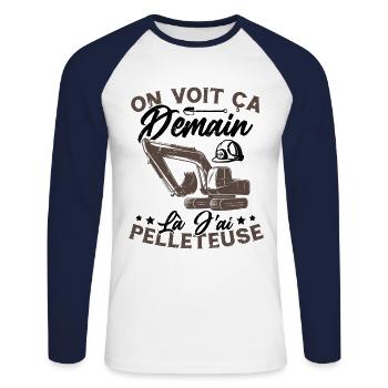 On voit ça demain là J'ai pelleteuse Humour Cadeau - T-shirt baseball manches longues Homme - blanc/marine - Devant - Nik (191cm)