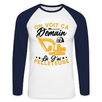 On voit ça demain là J'ai pelleteuse Humour Cadeau - T-shirt baseball manches longues Homme - blanc/marine - Devant - Nik (191cm)