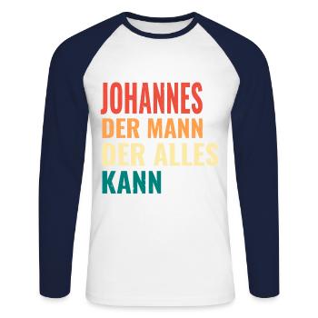 Johannes Der Mann Der Alles Kann Vorname Johannes - Unisex Baseballshirt langarm - Weiß/Navy - Vorne - Nik (191cm)