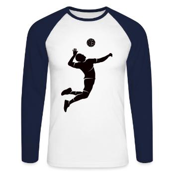 Volleyball Silhouette Volleyball Joueur de volleyball - T-shirt baseball manches longues Homme - blanc/marine - Devant - Nik (191cm)