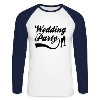 Fête de mariage - T-shirt baseball manches longues Homme - blanc/marine - Devant - Nik (191cm)