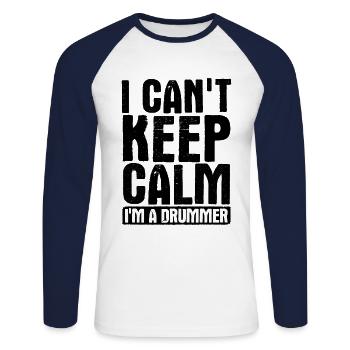 Schlagzeug Spieler Drummer - Unisex Baseballshirt langarm - Weiß/Navy - Vorne - Nik (191cm)