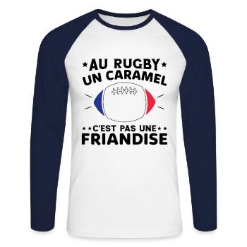 Au Rugby Un Caramel C'est Pas Une Friandise - T-shirt baseball manches longues Homme - blanc/marine - Devant - Nik (191cm)
