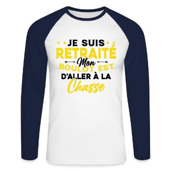 Retraité et Chasseur Humour Cadeau de la chasse - T-shirt baseball manches longues Homme - blanc/marine - Devant - Nik (191cm)