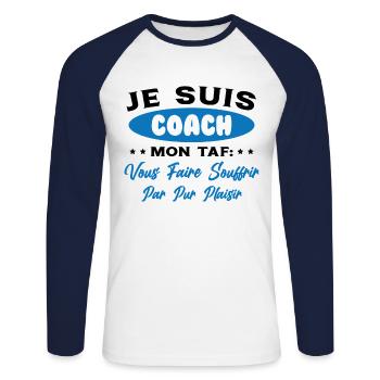 Je suis Coach Humour Cadeau Sportif - T-shirt baseball manches longues Homme - blanc/marine - Devant - Nik (191cm)