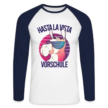 Vorschulkind Verabschieden Kindergarten Vorschule - Unisex Baseballshirt langarm - Weiß/Navy - Vorne - Nik (191cm)