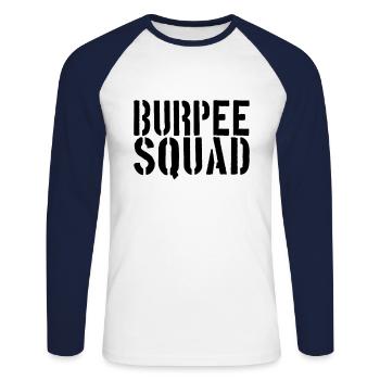 Escouade Burpee - T-shirt baseball manches longues Homme - blanc/marine - Devant - Nik (191cm)