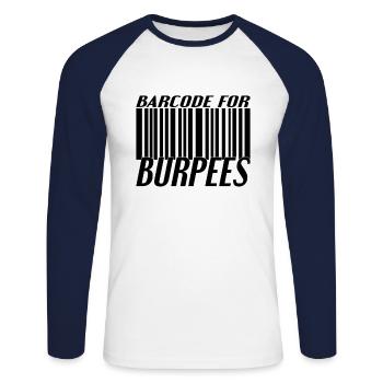 Burpee Barcode - Unisex Long Sleeve Baseball T-Shirt - white/navy - Front - Nik (191cm)