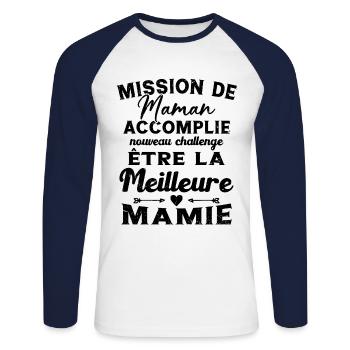Mission Maman Accomplie - Future Meilleure Mamie - T-shirt baseball manches longues Homme - blanc/marine - Devant - Nik (191cm)