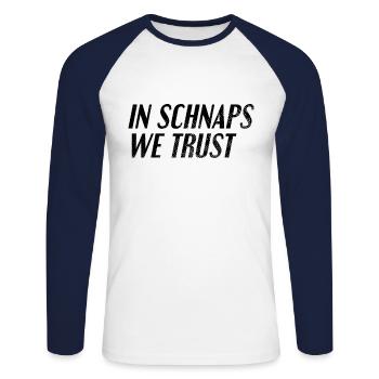 Schnaps trinken Spruch - Unisex Baseballshirt langarm - Weiß/Navy - Vorne - Nik (191cm)