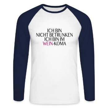 Wein Koma Spruch - Unisex Baseballshirt langarm - Weiß/Navy - Vorne - Nik (191cm)