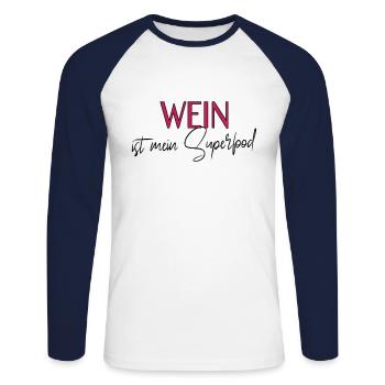 cooler Wein Spruch - Unisex Baseballshirt langarm - Weiß/Navy - Vorne - Nik (191cm)