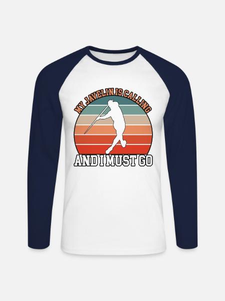Mein Speer Ruft Speerwerfer - Unisex Baseballshirt langarm - Weiß/Navy