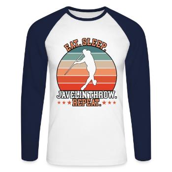 Eat Sleep Javelin Throw Repeat - Unisex Baseballshirt langarm - Weiß/Navy - Vorne - Nik (191cm)