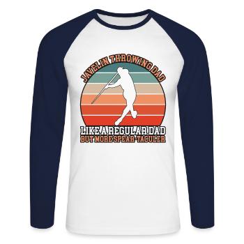 Papa lanceur de javelot - T-shirt baseball manches longues Homme - blanc/marine - Devant - Nik (191cm)