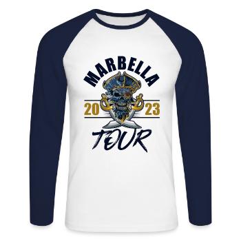 Marbella 2023 Skeleton - Unisex Long Sleeve Baseball T-Shirt - white/navy - Front - Nik (191cm)