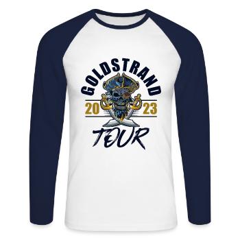 Golden Sands 2023 Skeleton - Unisex Long Sleeve Baseball T-Shirt - white/navy - Front - Nik (191cm)