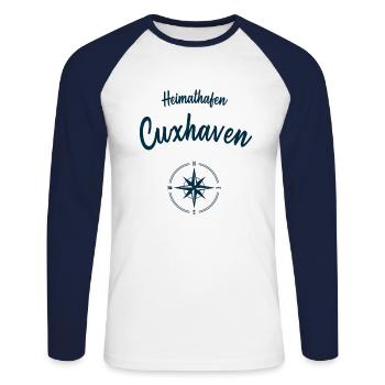 Heimathafen Cuxhaven Segeln Nordsee Küste Meer - Unisex Baseballshirt langarm - Weiß/Navy - Vorne - Nik (191cm)