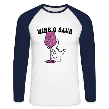 lustiger Wein Dinosaurier Spruch - Unisex Baseballshirt langarm - Weiß/Navy - Vorne - Nik (191cm)