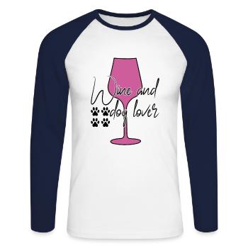 Amateurs de vin et de chiens - T-shirt baseball manches longues Homme - blanc/marine - Devant - Nik (191cm)