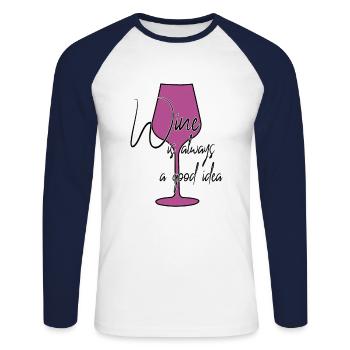 Wine is a good idea saying - Unisex Long Sleeve Baseball T-Shirt - white/navy - Front - Nik (191cm)