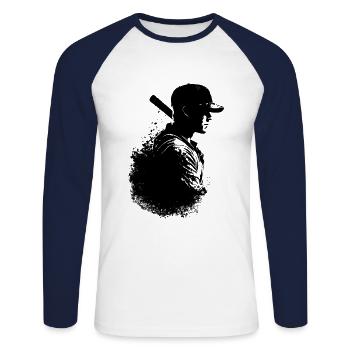 Baseball Spieler Silhouette - Unisex Baseballshirt langarm - Weiß/Navy - Vorne - Nik (191cm)