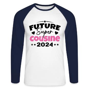 Future Super Cousine 2024 Annonce Grossesse - T-shirt baseball manches longues Homme - blanc/marine - Devant - Nik (191cm)