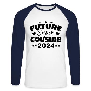Future Super Cousine 2024 Annonce Grossesse - T-shirt baseball manches longues Homme - blanc/marine - Devant - Nik (191cm)
