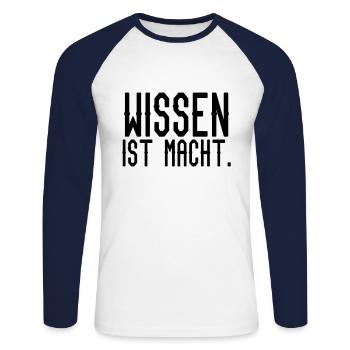 Wissen ist Macht - Unisex Baseballshirt langarm - Weiß/Navy - Vorne - Nik (191cm)