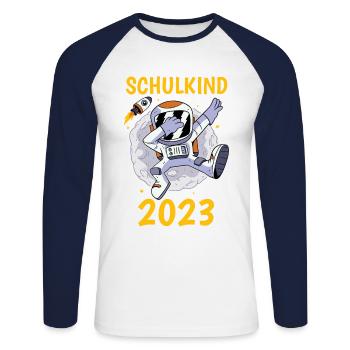 Einschulung 2023 Schulkind Astronaut - Unisex Baseballshirt langarm - Weiß/Navy - Vorne - Nik (191cm)