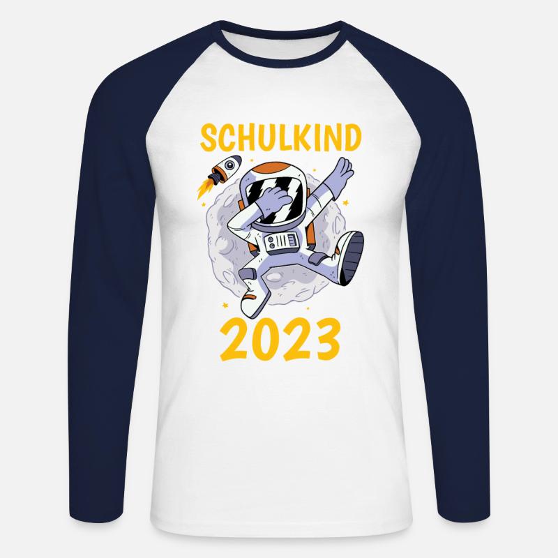 Einschulung 2023 Schulkind Astronaut - Unisex Baseballshirt langarm - Weiß/Navy