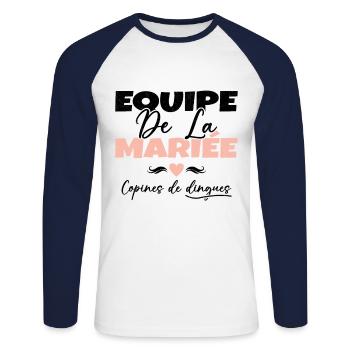 Equipe de la mariée copines de dingues - T-shirt baseball manches longues Homme - blanc/marine - Devant - Nik (191cm)