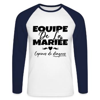Equipe de la mariée copines de dingues - T-shirt baseball manches longues Homme - blanc/marine - Devant - Nik (191cm)