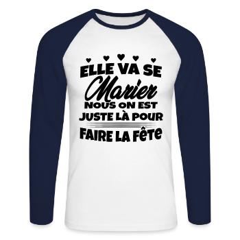 Team Mariée Enterrement de vie de Jeune Fille - T-shirt baseball manches longues Homme - blanc/marine - Devant - Nik (191cm)