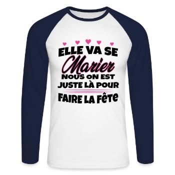 Team Mariée Enterrement de vie de Jeune Fille - T-shirt baseball manches longues Homme - blanc/marine - Devant - Nik (191cm)