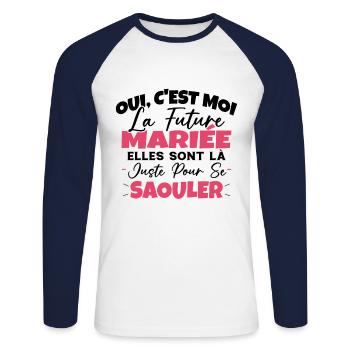 Future Mariée Idée Originale EVJF - T-shirt baseball manches longues Homme - blanc/marine - Devant - Nik (191cm)