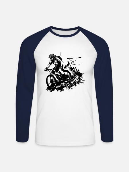 VTT - T-shirt baseball manches longues Homme - blanc/marine