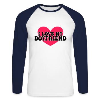 J’aime mon petit ami - T-shirt baseball manches longues Homme - blanc/marine - Devant - Nik (191cm)