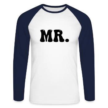 Mr. und Mrs. Partnerlook - Unisex Baseballshirt langarm - Weiß/Navy - Vorne - Nik (191cm)