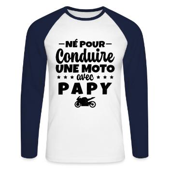 Né pour Conduire une Moto avec Papy Motard Cadeau - T-shirt baseball manches longues Homme - blanc/marine - Devant - Nik (191cm)