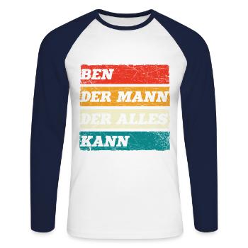Ben Der Mann Der Alles Kann Vorname Ben - Unisex Baseballshirt langarm - Weiß/Navy - Vorne - Nik (191cm)