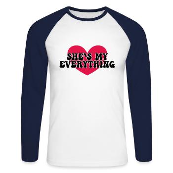Petit ami Petite amie Couple Dire - T-shirt baseball manches longues Homme - blanc/marine - Devant - Nik (191cm)