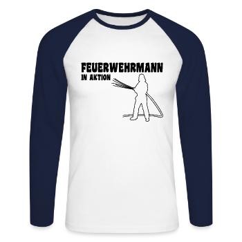Feuerwehrmann in Aktion - Unisex Baseballshirt langarm - Weiß/Navy - Vorne - Nik (191cm)
