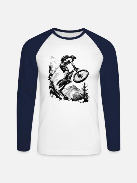 VTT - T-shirt baseball manches longues Homme - blanc/marine
